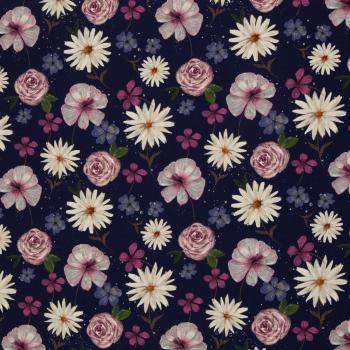 Modal French Terry Spring Blossoms Dunkelblau by Swafing von Christiane Zielinski
